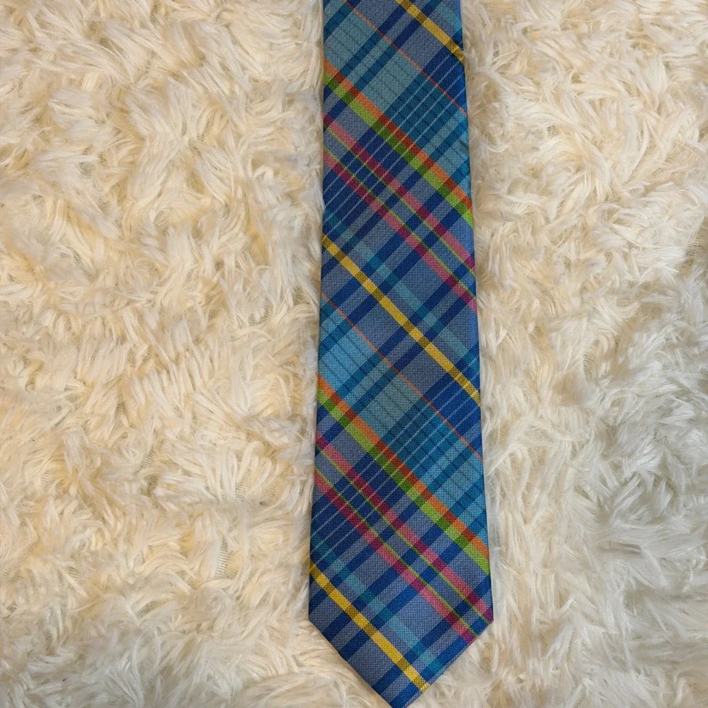IZOD Necktie Mens Blue Plaid‎ 100% Silk 60